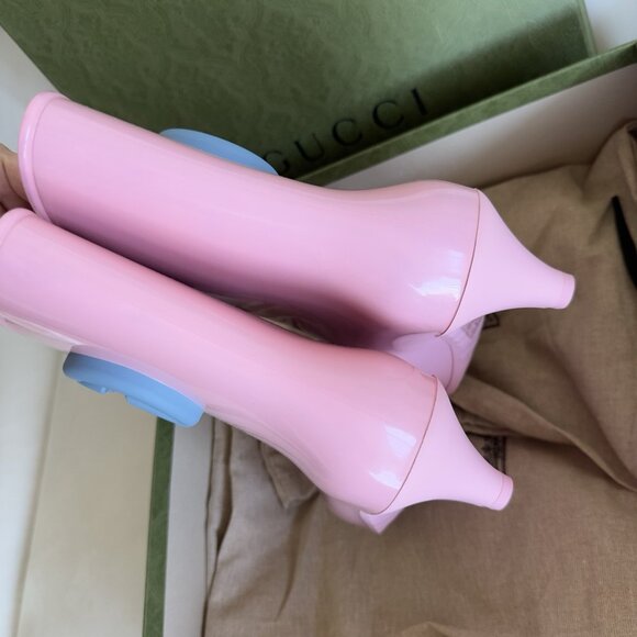 New Authentic Gucci Interlocking GG Logo Rubber Boots Pink Size 39 / US 9 - Picture 4 of 7